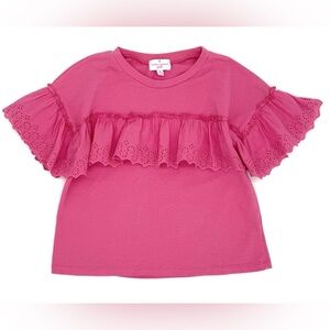 Size Small. Laura Ashley Girls Pink Eyelet Ruffle T-Shirt (Gently Used)